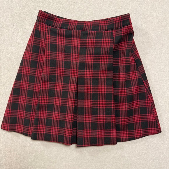 H&M‎ Punk Edge Grunge Red Black Plaid Pleated Academia Skirt Size 2 - Picture 8 of 8